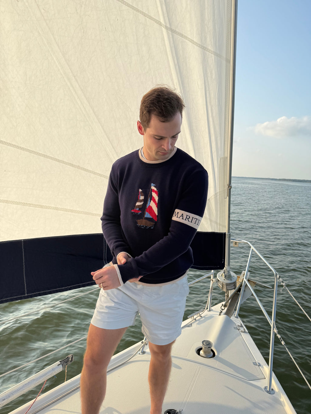 Cotton Knit Sweater Navy